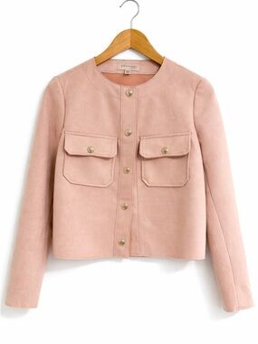 Anthropologie Philosophy Blush Faux Suede Cropped Jacket Gold Anchor Button XS